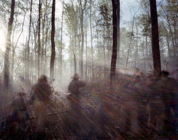 The battle rages during a reenactment in Mosley, Virginia 2014